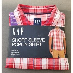 Gap Men's Shirt XXL Shirt Poplin Red Plaid Tartan Camp Brookside Tartan